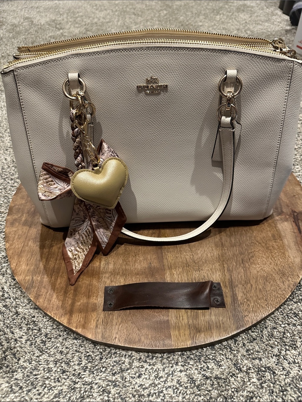 Coach Cream Leather Tote with Gold-Tone Hardware